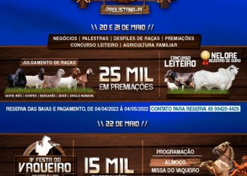 Prefeitura de Paulistana realizará nos dias 21 e 21 de Maio a 16ª Exposição Feira Agropecuária e 4ª Festa do Vaqueiro