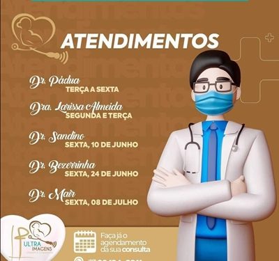 Atendimentos na Clinica Ultra Imagens do Dr. Pádua neste mês de Junho