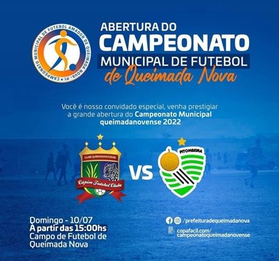 Campeonato Municipal de Futebol de Queimada Nova começa neste Domingo/10