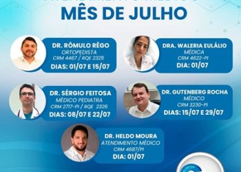 CENTROLAB Informa as datas de atendimento dos médicos no mês de Julho/2022