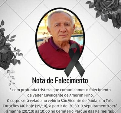 Nota de Falecimento: Valter Cavalcante de Amorim Filho – 73 anos