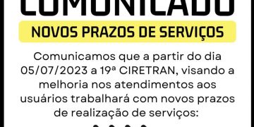 Novos prazos de serviços da 19ª CIRETRAN | PAULISTANA – PI para melhor atendimento aos usuários
