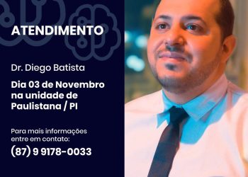 O Dr. Diego Batista estará atendendo em Paulistana nesse mês de novembro no Instituto do Cérebro “Adrianus”