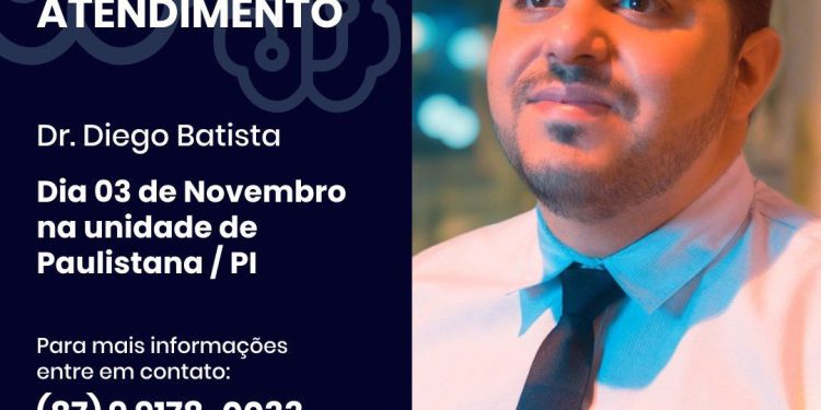 O Dr. Diego Batista estará atendendo em Paulistana nesse mês de novembro no Instituto do Cérebro “Adrianus”