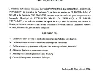 Convenção Municipal da Federação Brasil da Esperança (FÉ BRASIL) em Paulistana