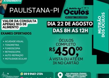 Mutirão dos Óculos acontece em Paulistana no dia 22 de Agosto