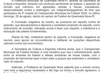 Nota de Repúdio: Tumulto Marca 4ª Rodada do Campeonato Municipal de Futebol Amador em Queimada Nova
