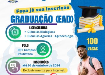 A Universidade Aberta do Brasil (UAB), em parceria com a CAPES e a UFPI, está com inscrições abertas para cursos de Graduação a Distância (EAD) no polo do IFPI Campus Paulistana. As oportunidades são para as licenciaturas em Ciências Biológicas e Ciências Agrárias – Agroecologia, com um total de 100 vagas disponíveis.