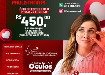 📢 Mutirão dos Óculos chega a Paulistana! Nesta sexta-feira, dia 06/12, das 8h às 15h, acontece mais uma edição do Mutirão dos Óculos na Clínica Dra. Andressa Jordanne. Aproveite óculos completos a preço de fábrica por apenas R$ 450,00, com opções de pagamento à vista ou parcelado em até 6x no cartão. O evento inclui exames como motilidade ocular, auto-refração, retinoscopia e mais.