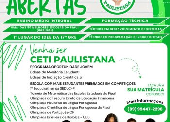 MATRÍCULAS ABERTAS PARA A REDE ESTADUAL DE ENSINO: MATRICULE-SE NO CETI PAULISTANA