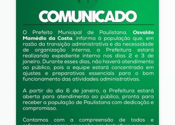 Comunicado oficial da Prefeitura de Paulistana: