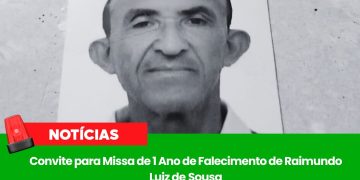 Convite para Missa de 1 Ano de Falecimento de Raimundo Luiz de Sousa