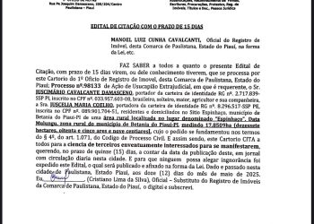 Edital de Citação: Ação de Usucapião Extrajudicial é Publicada em Paulistana-PI