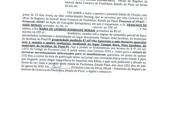 Ação de Usucapião: Justiça Cita Terceiros Interessados em Propriedade de 47,4074 Hectares em Jacobina do Piauí