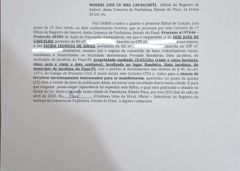 Edital de Citação – Ação de Usucapião Extrajudicial em Jacobina do Piauí