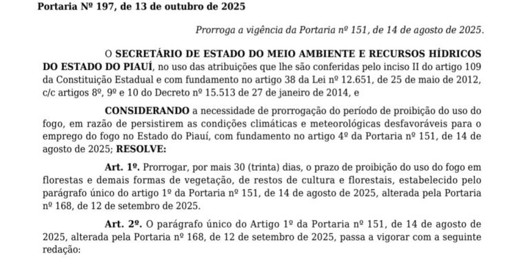 Proibição de queimadas é prorrogada até o dia 14 de novembro no Piauí