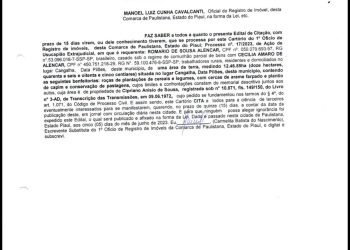 📄 Edital de Citação – Ação de Usucapião Extrajudicial é divulgado em Paulistana