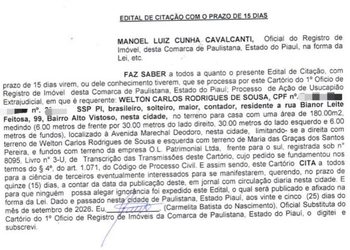EDITAL DE CITAÇÃO É PUBLICADO EM PAULISTANA SOBRE PROCESSO DE USUCAPIÃO EXTRAJUDICIAL