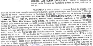 EDITAL DE CITAÇÃO É PUBLICADO EM PAULISTANA SOBRE PROCESSO DE USUCAPIÃO EXTRAJUDICIAL